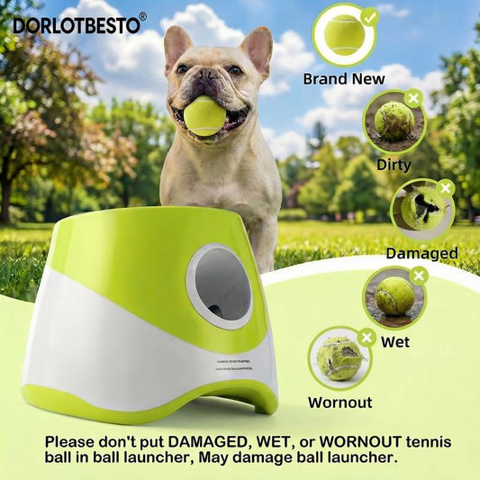 Automatic Dog Ball Launcher with Adjustable Range (10-30ft), Interactive Retrieval Toy for Small to Medium Dogs, Includes Tennis Ball and Foldable Water Bowl, for Indoor/Outdoor Play and Training