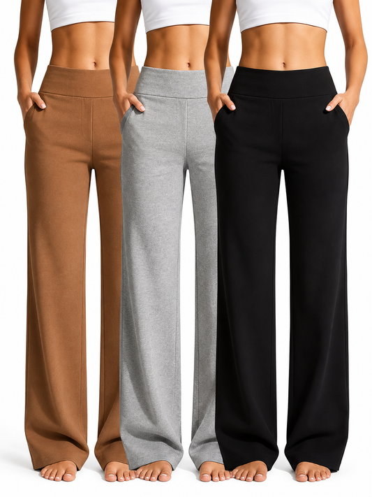 3-piece women’s wide-leg yoga pants set.