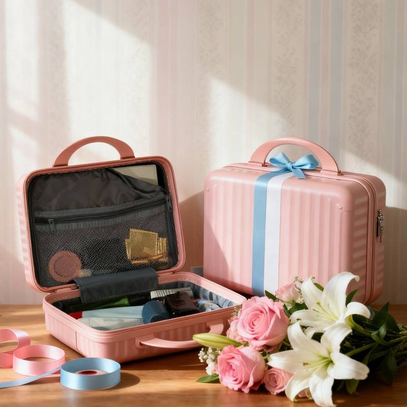 14-inch hard shell portable makeup case.