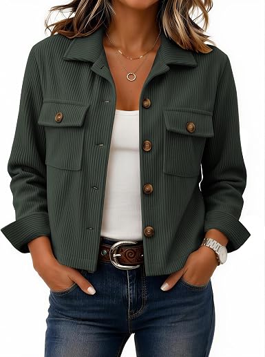 Women’s distressed blue denim jacket with pockets.