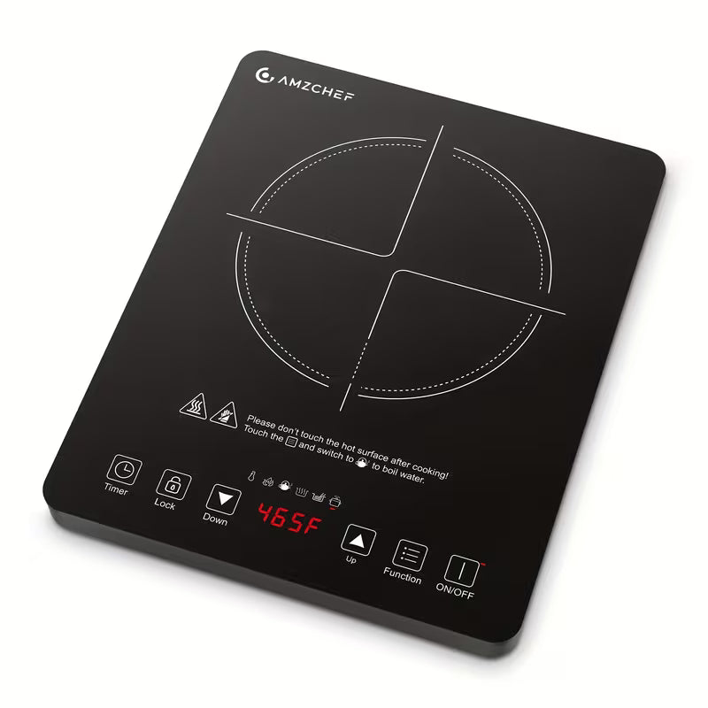 AMZCHEF 1800W Induction Cooktop, Single Stove Countertop Induction Cooker, Intelligent Touch Control, Multi Level Firepower Adjustment, With Timer And Overheating Protection Suitable For Personal Use And Gift Giving
