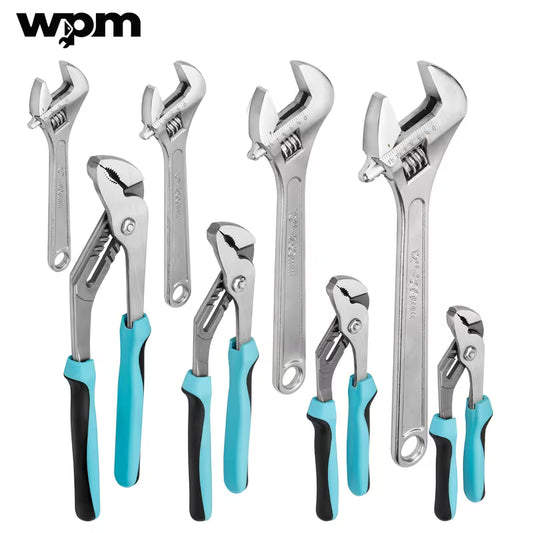8pcs Adjustable Wrench & Water Pump Pliers Set, 12/10/8/6 Inch, 4pcs Adjustable Tongue and Groove Joint Pliers and 4pcs Wide Jaw Forged Steel Wrench for Plumbing, Gripping, Auto Home Repair