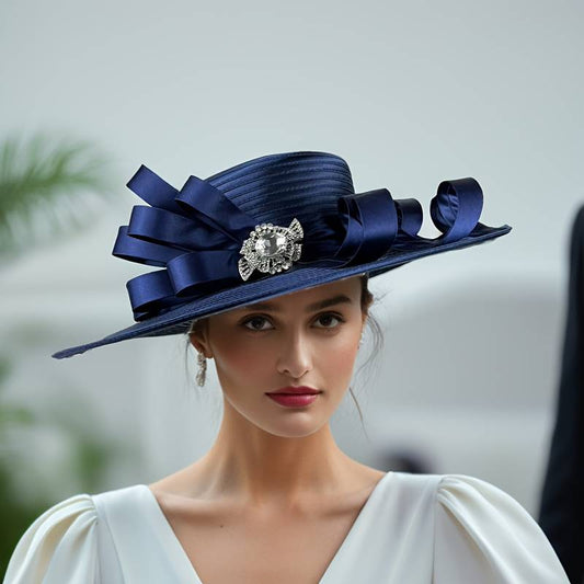 Women's Satin Trim Wide Brim Church Hat