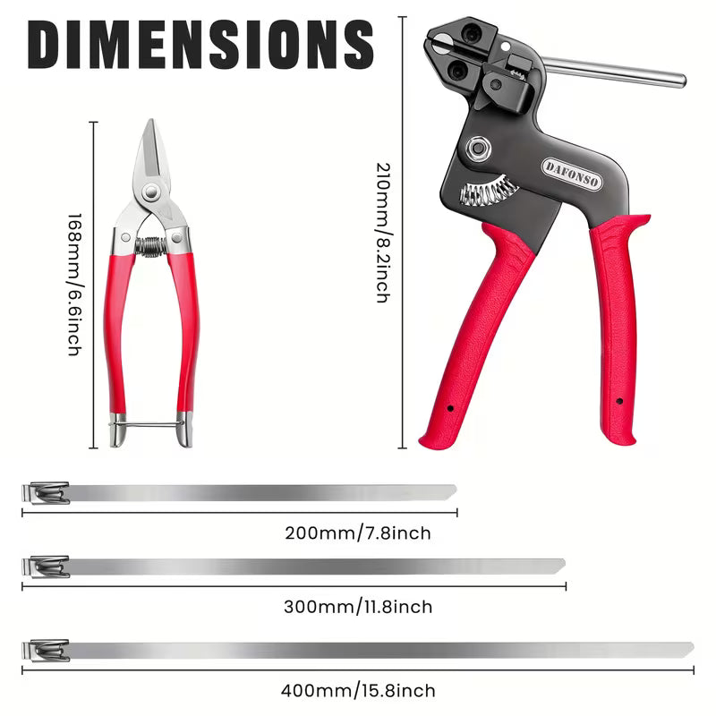 Heavy Duty 304 Stainless Steel Cable Tie Gun Kit, 155pcs Metal Zip Ties In 3 Sizes With Tensioning/Cutting Tool, Self-Locking Tie Set For Fence, Exhaust Pipe, Cable Bundling, Chicken Coop & Outdoor Repair