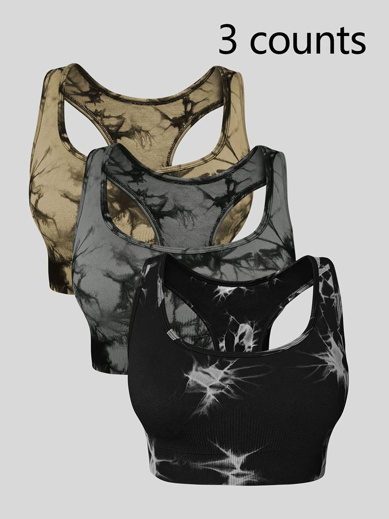 3-Pack Tie-Dye Seamless Sports Bras