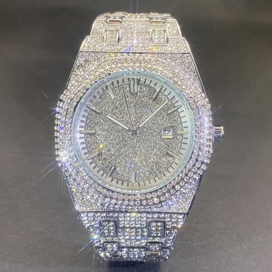 MISS FOX hip hop quartz watch with rhinestone accents.
