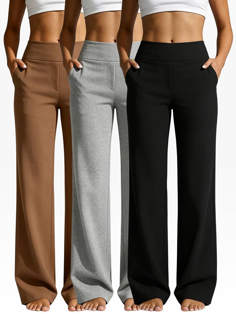 3-piece women’s wide-leg yoga pants set.