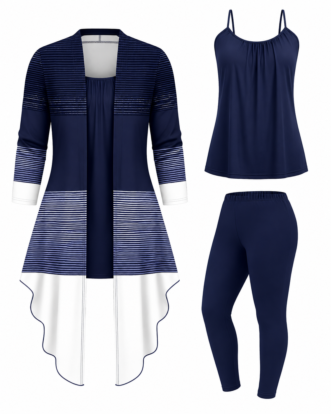 Women’s 3-piece printed cardigan suit set.