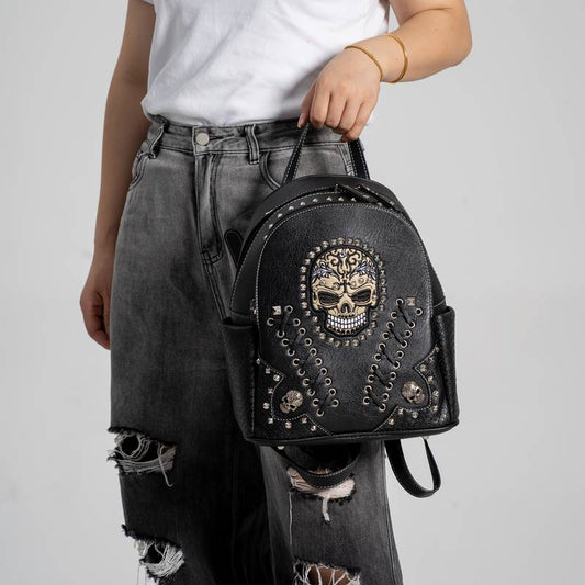 Sugar Skull Punk Studded Backpack & Wallet Set