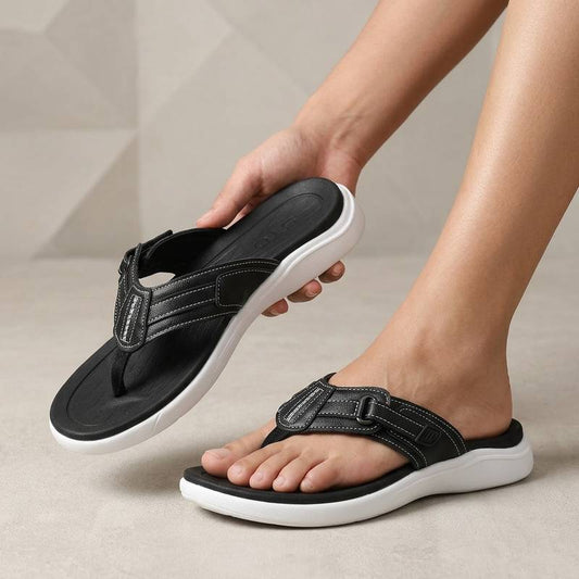 Women’s beach flip flops with arch support.