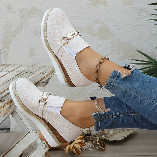Women's Wedge Heel Buckle Loafers