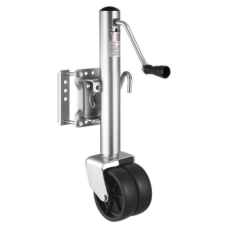 Heavy-duty swivel boat trailer jack with wheel.