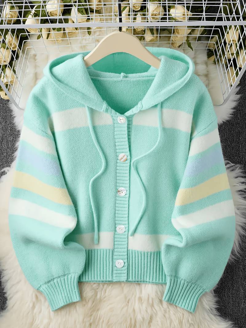 Women's Rainbow Stripe Hooded Cardigan