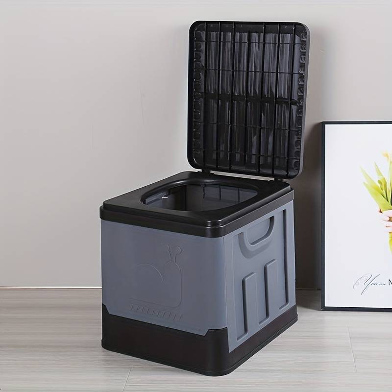 Portable folding emergency toilet for camping, RVs, and travel.