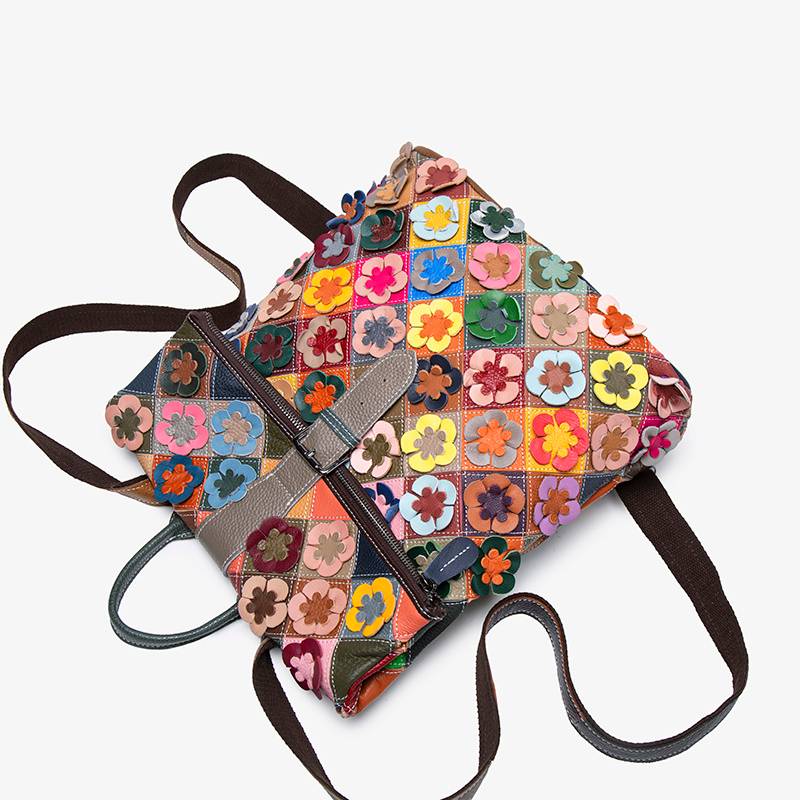 Handmade floral patchwork vintage backpack.