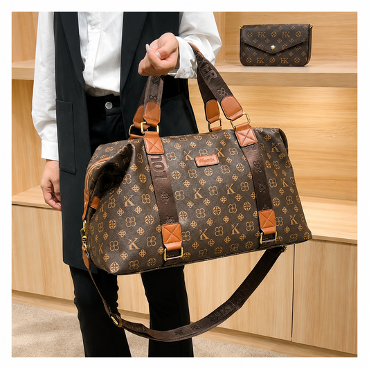 Retro - Style Cylindrical Hand - Held and Cross - Body Style, Personality Shoulder - Strap Printed Travel Bag