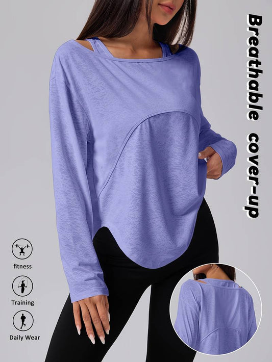 Women's Casual Sporty 2-in-1 Look Long-Sleeve Top
