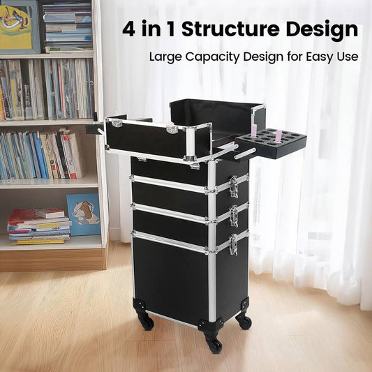 Black 4-in-1 rolling makeup train case.