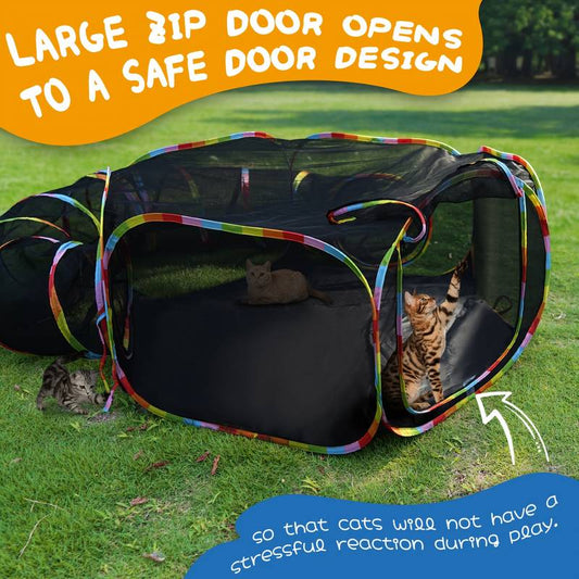 Outdoor Cat Enclosure - Portable Catio Outdoor Cat Tent - Cage Free Outside Cat Playpen Pet Enclosure - Enclosed Cat Run - Cat Tunnel Outdoor Cat Tunnels for Indoor Cats & Small Animals