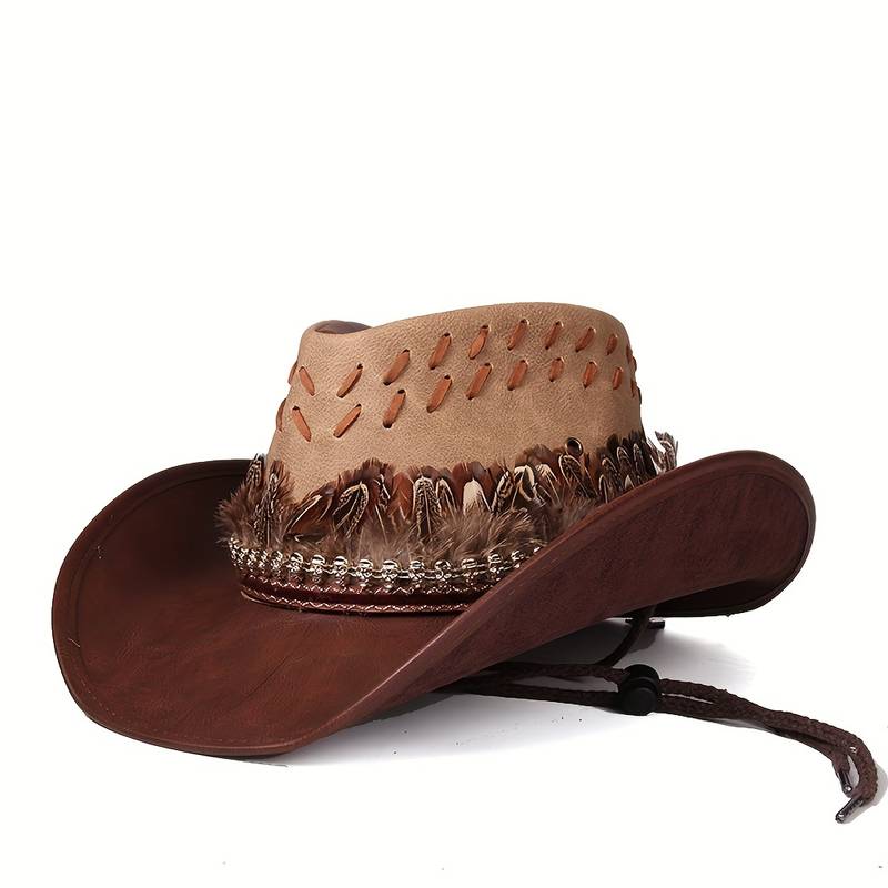 PU Leather Feather Western Cowboy Hat