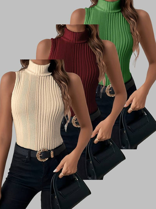 Women's High Neck Sleeveless Vest 3-Piece Set