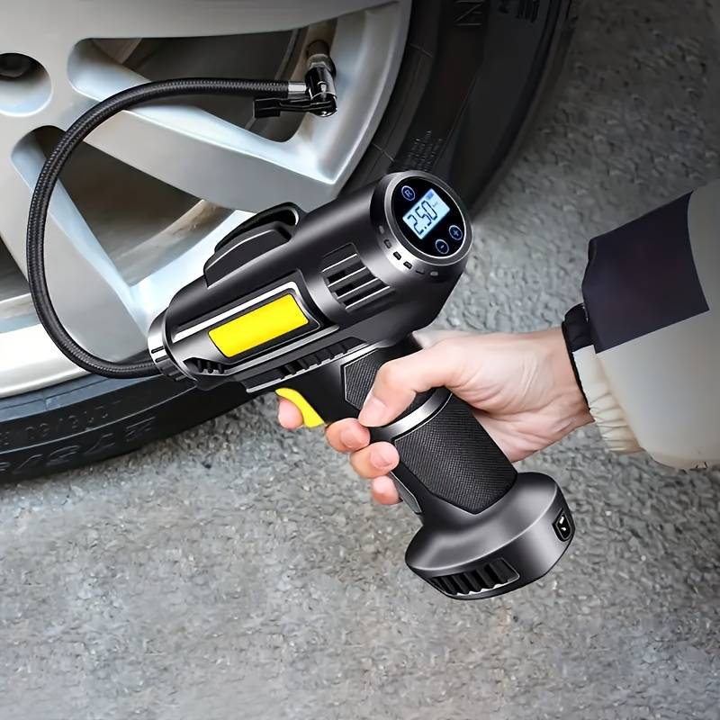 150 PSI portable digital tire inflator for cars, bikes, and motorcycles.