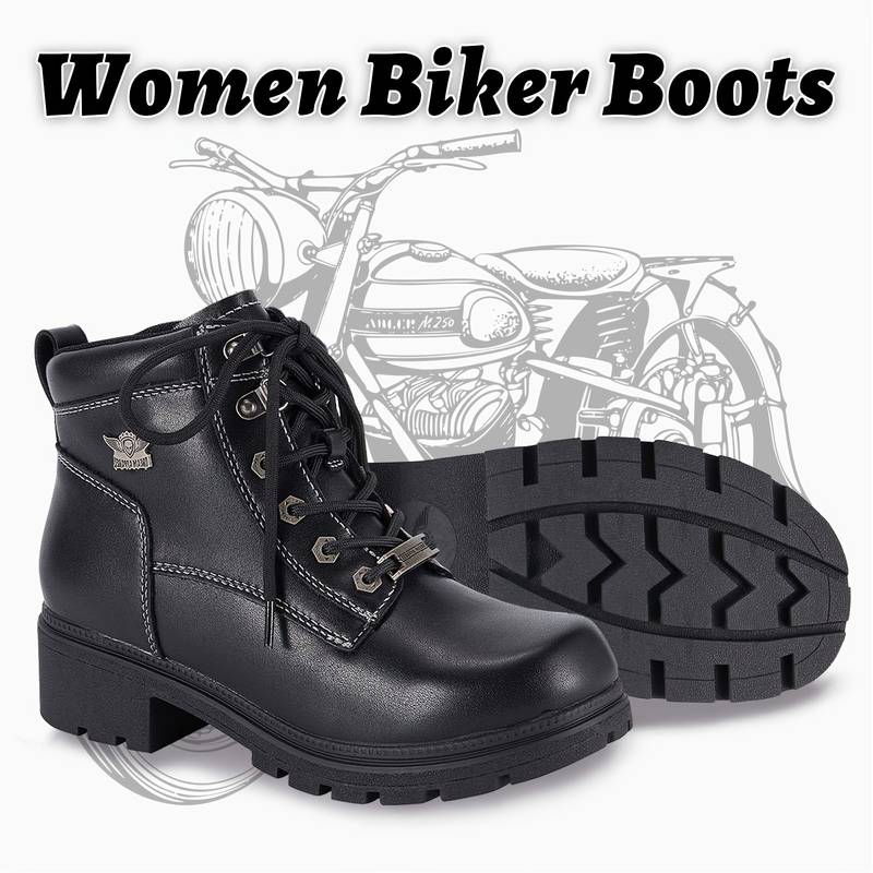 Women's Black Lace-Up Biker Boots