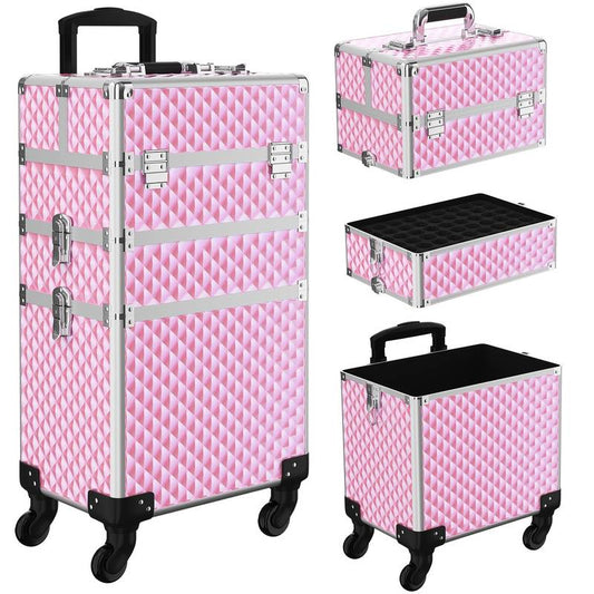 3-in-1 rolling makeup train case with wheels.